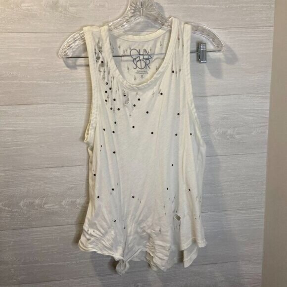 Chaser‎ White Studded Distressed Cotton Tank Top - Picture 3 of 7